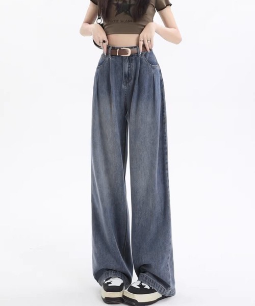 Miniministore(ミニミニストア)の「ヴィンテージタックワイドデニムパンツ脚長(デニムパンツ・レディース・ホワイト/インディゴブルー/ブルーグレー/サックスブルー・L/XL/M/S)」の4枚目の写真