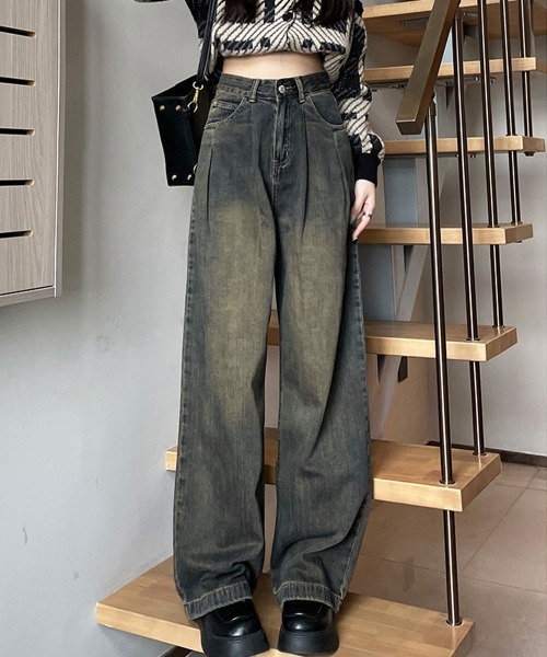 Miniministore(ミニミニストア)の「ヴィンテージタックワイドデニムパンツ脚長(デニムパンツ・レディース・ホワイト/インディゴブルー/ブルーグレー/サックスブルー・L/XL/M/S)」の3枚目の写真