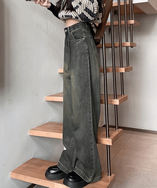 Miniministore(ミニミニストア)の「ヴィンテージタックワイドデニムパンツ脚長(デニムパンツ・レディース・ホワイト/インディゴブルー/ブルーグレー/サックスブルー・L/XL/M/S)」の5枚目の写真