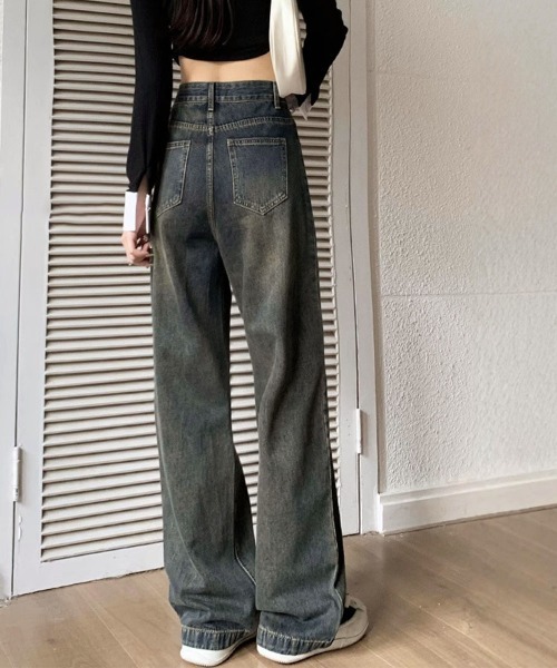 Miniministore(ミニミニストア)の「ヴィンテージタックワイドデニムパンツ脚長(デニムパンツ・レディース・ホワイト/インディゴブルー/ブルーグレー/サックスブルー・L/XL/M/S)」の6枚目の写真