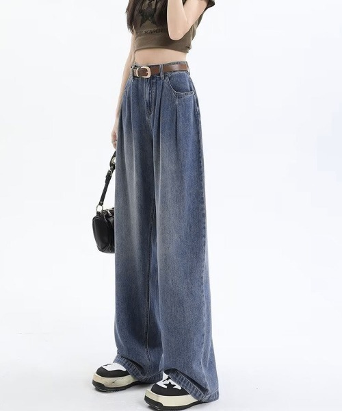 Miniministore(ミニミニストア)の「ヴィンテージタックワイドデニムパンツ脚長(デニムパンツ・レディース・ホワイト/インディゴブルー/ブルーグレー/サックスブルー・L/XL/M/S)」の9枚目の写真