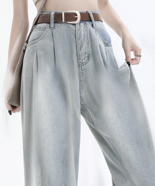 Miniministore(ミニミニストア)の「ヴィンテージタックワイドデニムパンツ脚長(デニムパンツ・レディース・ホワイト/インディゴブルー/ブルーグレー/サックスブルー・L/XL/M/S)」の11枚目の写真