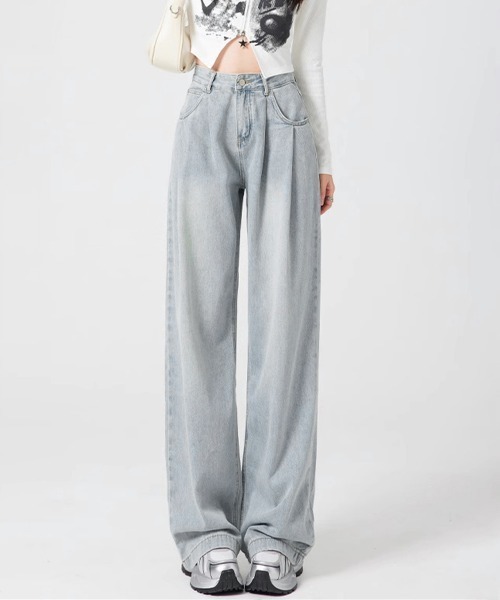 Miniministore(ミニミニストア)の「ヴィンテージタックワイドデニムパンツ脚長(デニムパンツ・レディース・ホワイト/インディゴブルー/ブルーグレー/サックスブルー・L/XL/M/S)」の13枚目の写真