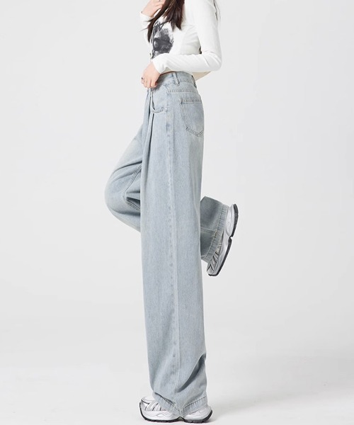 Miniministore(ミニミニストア)の「ヴィンテージタックワイドデニムパンツ脚長(デニムパンツ・レディース・ホワイト/インディゴブルー/ブルーグレー/サックスブルー・L/XL/M/S)」の15枚目の写真