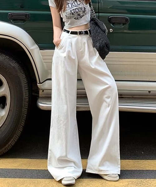 Miniministore(ミニミニストア)の「ヴィンテージタックワイドデニムパンツ脚長(デニムパンツ・レディース・ホワイト/インディゴブルー/ブルーグレー/サックスブルー・L/XL/M/S)」の18枚目の写真