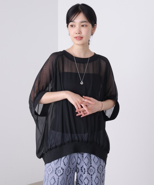 Bou Jeloud(ブージュルード)の「シアー楊柳コクーンブラウス(シャツ/ブラウス・レディース・ブルー/ブラック/A・38)」の2枚目の写真