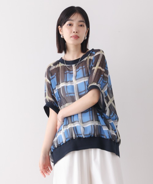 Bou Jeloud(ブージュルード)の「シアー楊柳コクーンブラウス(シャツ/ブラウス・レディース・ブルー/ブラック/A・38)」の17枚目の写真