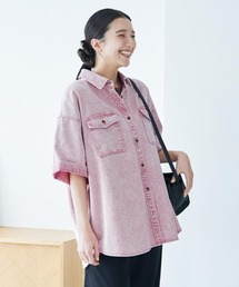 Right-on | HONEYSUCKLE ROSE(ハニーサックルローズ)【レディース】ケミカル加工ワーク半袖シャツ/セットアップ対応(シャツ/ブラウス)