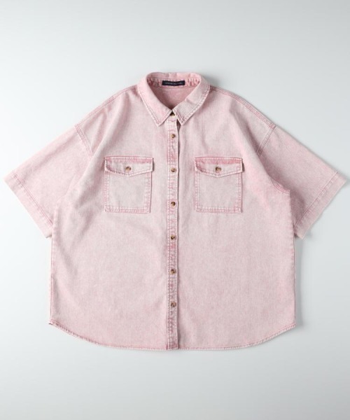 Right-on（ライトオン）の「HONEYSUCKLE ROSE(ハニーサックルローズ)【レディース】ケミカル加工ワーク半袖シャツ/セットアップ対応（シャツ/ブラウス・レディース・ベージュ/ピンク・S/M/L）」の11枚目の写真