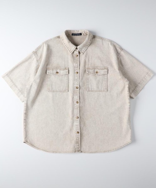 Right-on（ライトオン）の「HONEYSUCKLE ROSE(ハニーサックルローズ)【レディース】ケミカル加工ワーク半袖シャツ/セットアップ対応（シャツ/ブラウス・レディース・ベージュ/ピンク・S/M/L）」の3枚目の写真