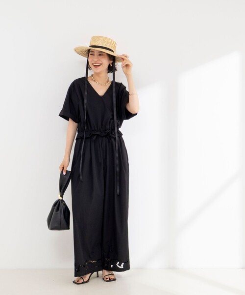 Rie Miller（リエミラー）の「ウォッシャブルハーフスリーブオールインワン（つなぎ/オールインワン・レディース・ネイビー/ブラック・36/38）」の3枚目の写真