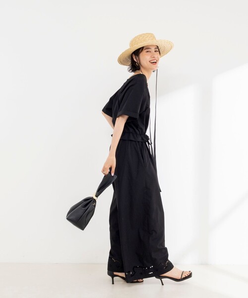 Rie Miller（リエミラー）の「ウォッシャブルハーフスリーブオールインワン（つなぎ/オールインワン・レディース・ネイビー/ブラック・36/38）」の6枚目の写真