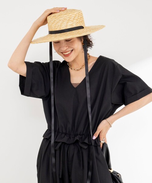 Rie Miller（リエミラー）の「ウォッシャブルハーフスリーブオールインワン（つなぎ/オールインワン・レディース・ネイビー/ブラック・36/38）」の10枚目の写真