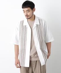 コットン刺繍シャツ 半袖