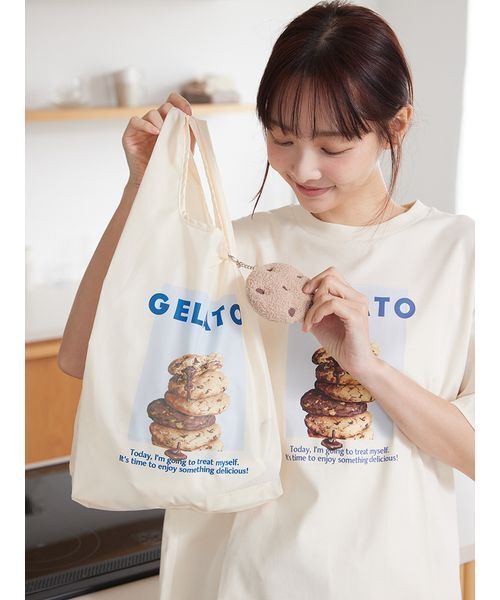 gelato pique(ジェラートピケ)の「HIGH CALORIEワンポイントエコバッグ(エコバッグ/サブバッグ・レディース・ネイビー/ミント/クリーム・F)」の10枚目の写真