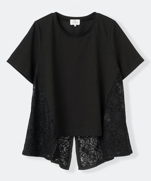 LANVIN en Bleu（ランバンオンブルー）の「レースコンビカットソー（Tシャツ/カットソー・レディース・オフホワイト/ブラック・38）」の2枚目の写真