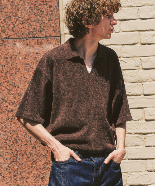 417 EDIFICE(フォーワンセブンエディフィス)の「NESTWELL 417別注 スキッパーシャツ(Tシャツ/カットソー・メンズ・オレンジ/ブラック系その他/ブラウン・MEDIUM/LARGE)」の2枚目の写真