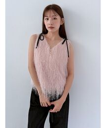 LAGUNAMOON（ラグナムーン）の「フェザーVネックリボントップス（Tシャツ/カットソー）」