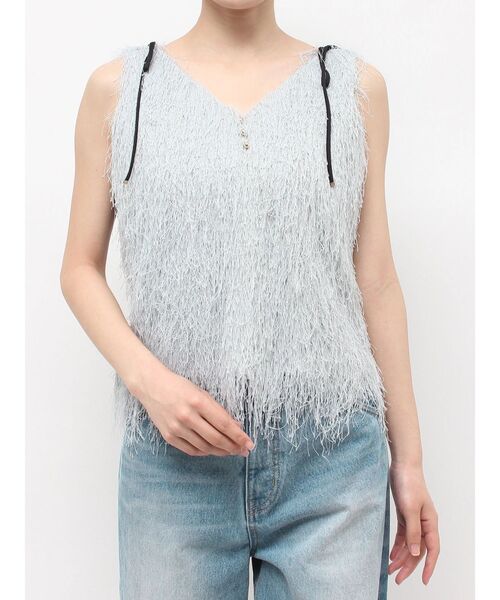 LAGUNAMOON(ラグナムーン)の「フェザーVネックリボントップス(Tシャツ/カットソー・レディース・ピンク/ブルー/アイボリー/イエロー・FREE)」の9枚目の写真