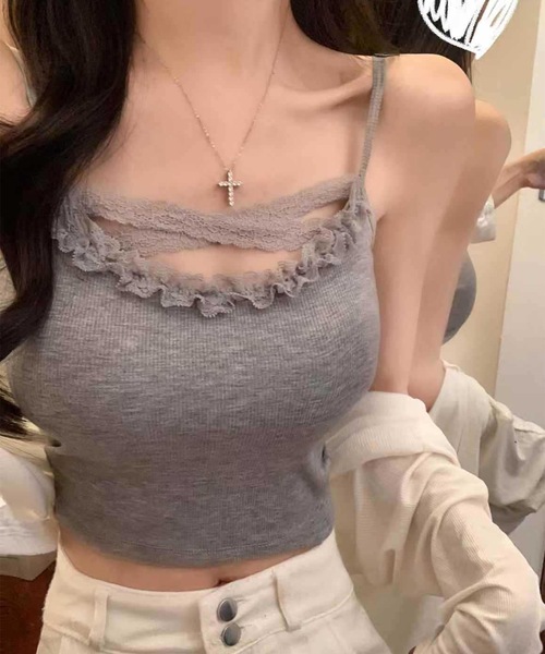 Lace Ladies（レースレディース）の「クロス レース ショート キャミ ブラトップ（キャミソール・レディース・ブラック/グレー/ピンク・FREE）」の10枚目の写真