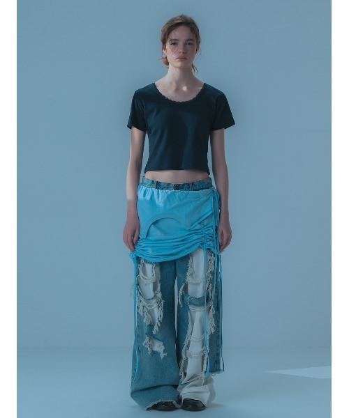 ELCHELE(エルチェレ)の「LACE TRIM RIB TEE(Tシャツ/カットソー・レディース・オフホワイト/ネイビー/ベビーピンク・FREE)」の6枚目の写真
