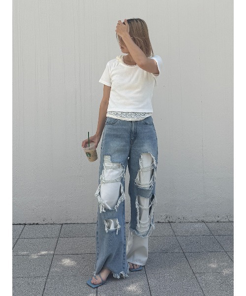 ELCHELE(エルチェレ)の「LACE TRIM RIB TEE(Tシャツ/カットソー・レディース・オフホワイト/ネイビー/ベビーピンク・FREE)」の15枚目の写真