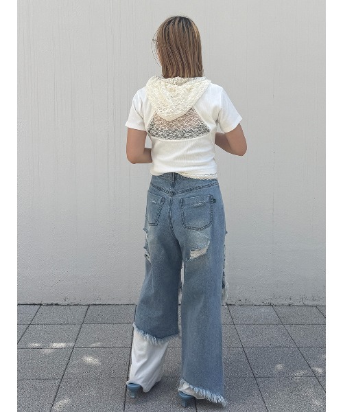 ELCHELE(エルチェレ)の「LACE TRIM RIB TEE(Tシャツ/カットソー・レディース・オフホワイト/ネイビー/ベビーピンク・FREE)」の16枚目の写真