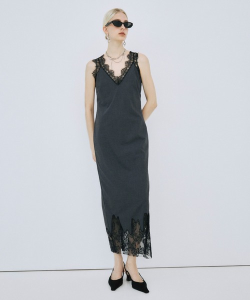 JOSE MOON（ジョゼムーン）の「LACE TLIM DRESS/レーストリムドレス（ワンピース・レディース・ベージュ/チャコールグレー/ブラック・36/38）」の18枚目の写真