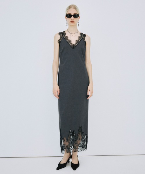 JOSE MOON（ジョゼムーン）の「LACE TLIM DRESS/レーストリムドレス（ワンピース・レディース・ベージュ/チャコールグレー/ブラック・36/38）」の16枚目の写真