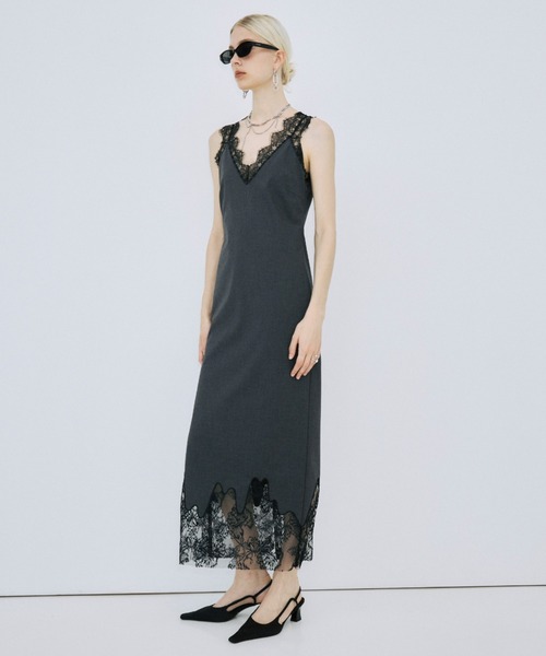 JOSE MOON（ジョゼムーン）の「LACE TLIM DRESS/レーストリムドレス（ワンピース・レディース・ベージュ/チャコールグレー/ブラック・36/38）」の19枚目の写真