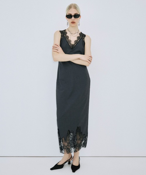 JOSE MOON（ジョゼムーン）の「LACE TLIM DRESS/レーストリムドレス（ワンピース・レディース・ベージュ/チャコールグレー/ブラック・36/38）」の17枚目の写真
