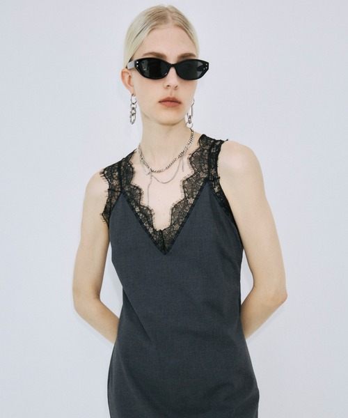 JOSE MOON（ジョゼムーン）の「LACE TLIM DRESS/レーストリムドレス（ワンピース・レディース・ベージュ/チャコールグレー/ブラック・36/38）」の21枚目の写真