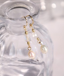 淡水パールとひと粒天然石のピアス(アレルギー対応ピアス)
