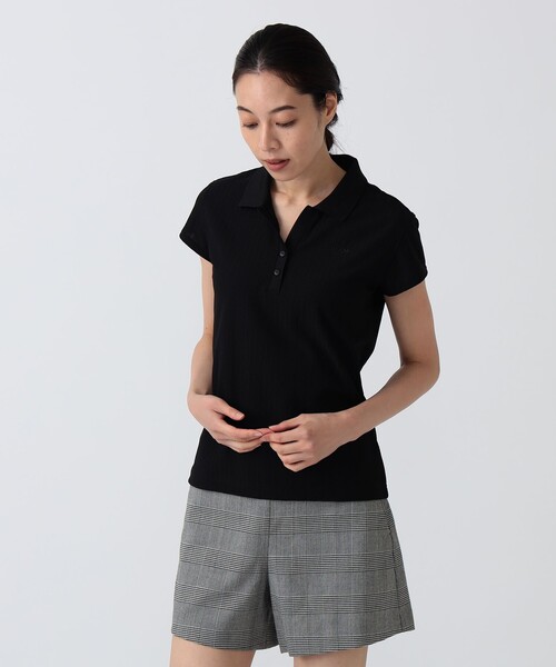 BEAMS GOLF(ビームスゴルフ)の「〈WOMEN〉PURPLE LABEL / ジャカード ストライプ シャツ(ポロシャツ・レディース・ブラック/ネイビー・SMALL/LARGE/MEDIUM)」の1枚目の写真