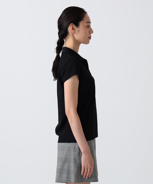 BEAMS GOLF(ビームスゴルフ)の「〈WOMEN〉PURPLE LABEL / ジャカード ストライプ シャツ(ポロシャツ・レディース・ブラック/ネイビー・SMALL/LARGE/MEDIUM)」の3枚目の写真