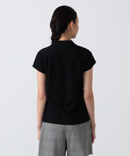 BEAMS GOLF(ビームスゴルフ)の「〈WOMEN〉PURPLE LABEL / ジャカード ストライプ シャツ(ポロシャツ・レディース・ブラック/ネイビー・SMALL/LARGE/MEDIUM)」の4枚目の写真