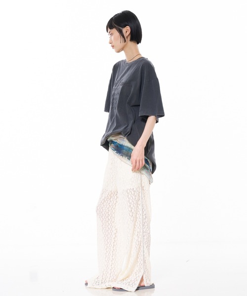 NOMINE（ノミネ）の「レース シアー 配色ウエスト トラックパンツ｜裏地つき スリット（その他パンツ・レディース・アイボリー・S/M）」の2枚目の写真