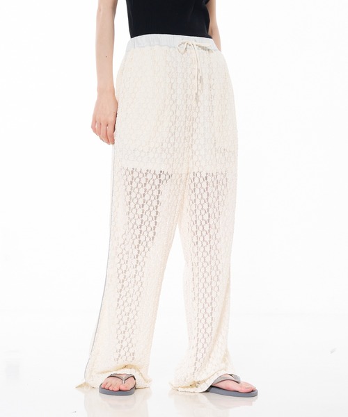 NOMINE（ノミネ）の「レース シアー 配色ウエスト トラックパンツ｜裏地つき スリット（その他パンツ・レディース・アイボリー・S/M）」の8枚目の写真