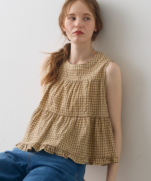 Crisp(クリスプ)の「check tiered blouse / チェックティアードブラウス(シャツ/ブラウス・レディース・ブラック/ブラウン・FREE)」の1枚目の写真