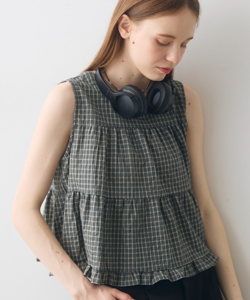 Crisp(クリスプ)の「check tiered blouse / チェックティアードブラウス(シャツ/ブラウス・レディース・ブラック/ブラウン・FREE)」の2枚目の写真