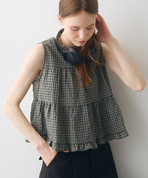 Crisp(クリスプ)の「check tiered blouse / チェックティアードブラウス(シャツ/ブラウス・レディース・ブラック/ブラウン・FREE)」の3枚目の写真