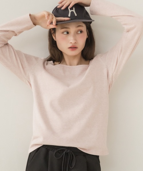 HEILIS（ヘイリス）の「前後2WAYネックPO/プルオーバー 長袖トップス 2WAYトップス 前後2WAY ボートネック 長袖カットソー ボーダートップス 無地トップス 韓国ファッション レディライク カジュアル デイリー 秋服 冬服 アイボリー ピンク グレー ブラック ボーダー（Tシャツ/カットソー・レディース・ホワイト系その他/アイボリー/ピンク/グレー/ブラック/ブラック系その他・FREE）」の6枚目の写真