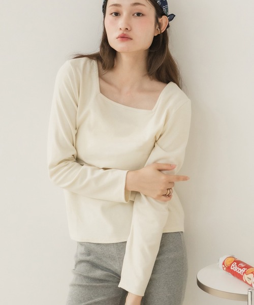HEILIS（ヘイリス）の「前後2WAYネックPO/プルオーバー 長袖トップス 2WAYトップス 前後2WAY ボートネック 長袖カットソー ボーダートップス 無地トップス 韓国ファッション レディライク カジュアル デイリー 秋服 冬服 アイボリー ピンク グレー ブラック ボーダー（Tシャツ/カットソー・レディース・ホワイト系その他/アイボリー/ピンク/グレー/ブラック/ブラック系その他・FREE）」の2枚目の写真