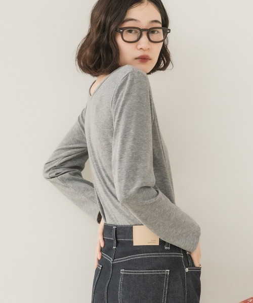 HEILIS（ヘイリス）の「前後2WAYネックPO/プルオーバー 長袖トップス 2WAYトップス 前後2WAY ボートネック 長袖カットソー ボーダートップス 無地トップス 韓国ファッション レディライク カジュアル デイリー 秋服 冬服 アイボリー ピンク グレー ブラック ボーダー（Tシャツ/カットソー・レディース・ホワイト系その他/アイボリー/ピンク/グレー/ブラック/ブラック系その他・FREE）」の9枚目の写真