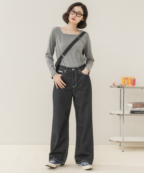 HEILIS（ヘイリス）の「前後2WAYネックPO/プルオーバー 長袖トップス 2WAYトップス 前後2WAY ボートネック 長袖カットソー ボーダートップス 無地トップス 韓国ファッション レディライク カジュアル デイリー 秋服 冬服 アイボリー ピンク グレー ブラック ボーダー（Tシャツ/カットソー・レディース・ホワイト系その他/アイボリー/ピンク/グレー/ブラック/ブラック系その他・FREE）」の11枚目の写真