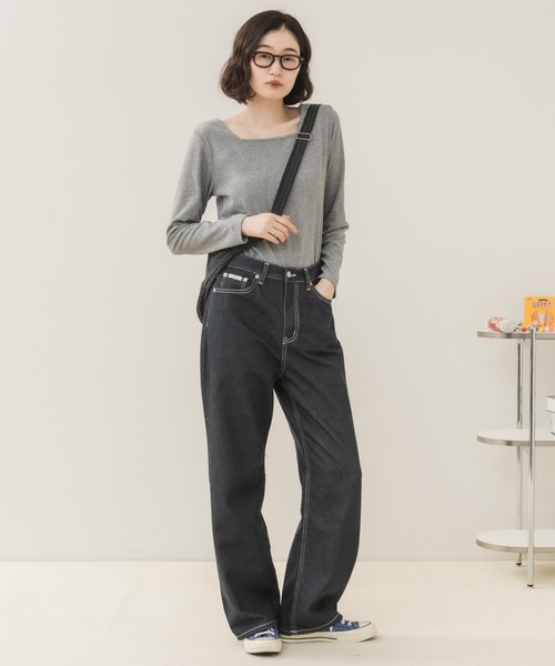 HEILIS（ヘイリス）の「前後2WAYネックPO/プルオーバー 長袖トップス 2WAYトップス 前後2WAY ボートネック 長袖カットソー ボーダートップス 無地トップス 韓国ファッション レディライク カジュアル デイリー 秋服 冬服 アイボリー ピンク グレー ブラック ボーダー（Tシャツ/カットソー・レディース・ホワイト系その他/アイボリー/ピンク/グレー/ブラック/ブラック系その他・FREE）」の12枚目の写真