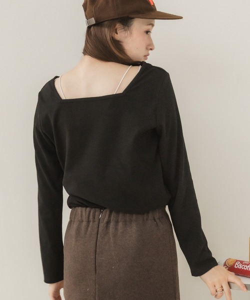 HEILIS（ヘイリス）の「前後2WAYネックPO/プルオーバー 長袖トップス 2WAYトップス 前後2WAY ボートネック 長袖カットソー ボーダートップス 無地トップス 韓国ファッション レディライク カジュアル デイリー 秋服 冬服 アイボリー ピンク グレー ブラック ボーダー（Tシャツ/カットソー・レディース・ホワイト系その他/アイボリー/ピンク/グレー/ブラック/ブラック系その他・FREE）」の18枚目の写真