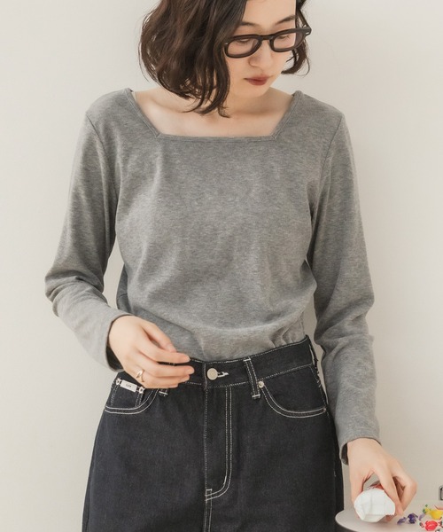 HEILIS（ヘイリス）の「前後2WAYネックPO/プルオーバー 長袖トップス 2WAYトップス 前後2WAY ボートネック 長袖カットソー ボーダートップス 無地トップス 韓国ファッション レディライク カジュアル デイリー 秋服 冬服 アイボリー ピンク グレー ブラック ボーダー（Tシャツ/カットソー・レディース・ホワイト系その他/アイボリー/ピンク/グレー/ブラック/ブラック系その他・FREE）」の7枚目の写真