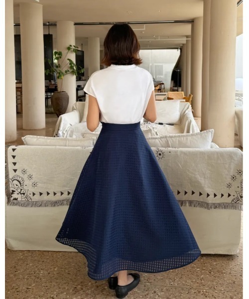 BIRTHDAY BASH(バースデイバッシュ)の「SHEER CHECK FLARE SKIRT(シアーチェックフレアスカート)(スカート・レディース・ネイビー・MEDIUM/SMALL)」の8枚目の写真