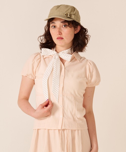 TINA:JOJUN(ティーナジョジュン)の「柄リボン付き 半袖ブラウス TINA:JOJUN(シャツ/ブラウス・レディース・ベビーピンク/クリーム・M)」の4枚目の写真